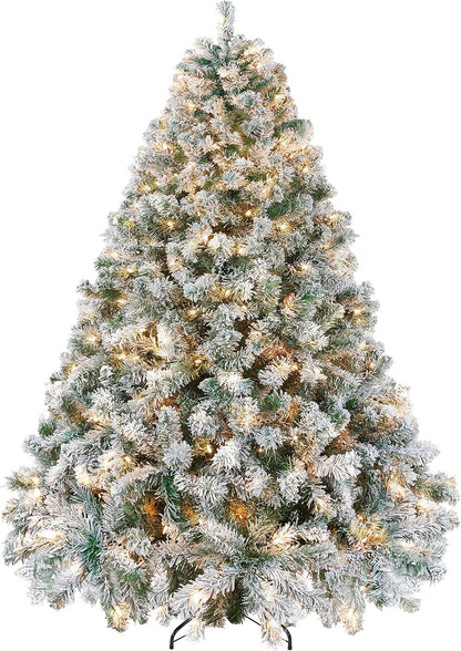 Yaheetech 6ft Pre-Lit Snow Flocked Artificial Christmas Tree, 250 Lights