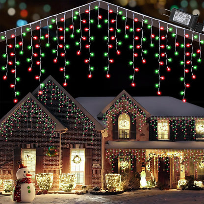 Toodour Christmas Icicle Lights Outdoor, 612 LED 50ft 8 Modes Fairy Icicle String Light with 102 Drops, Led Christmas Lights Twinkle for Holiday, Party, Wedding, Eaves, Xmas Decorations (Warm White)