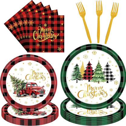 96 Pieces Christmas Poinsettia Tableware Set – Merry Christmas Disposable Plates, Napkins, Forks Party Supplies with Holiday Flower and Holly Designs for Xmas Parties Celebrations – Serves 24 Guests