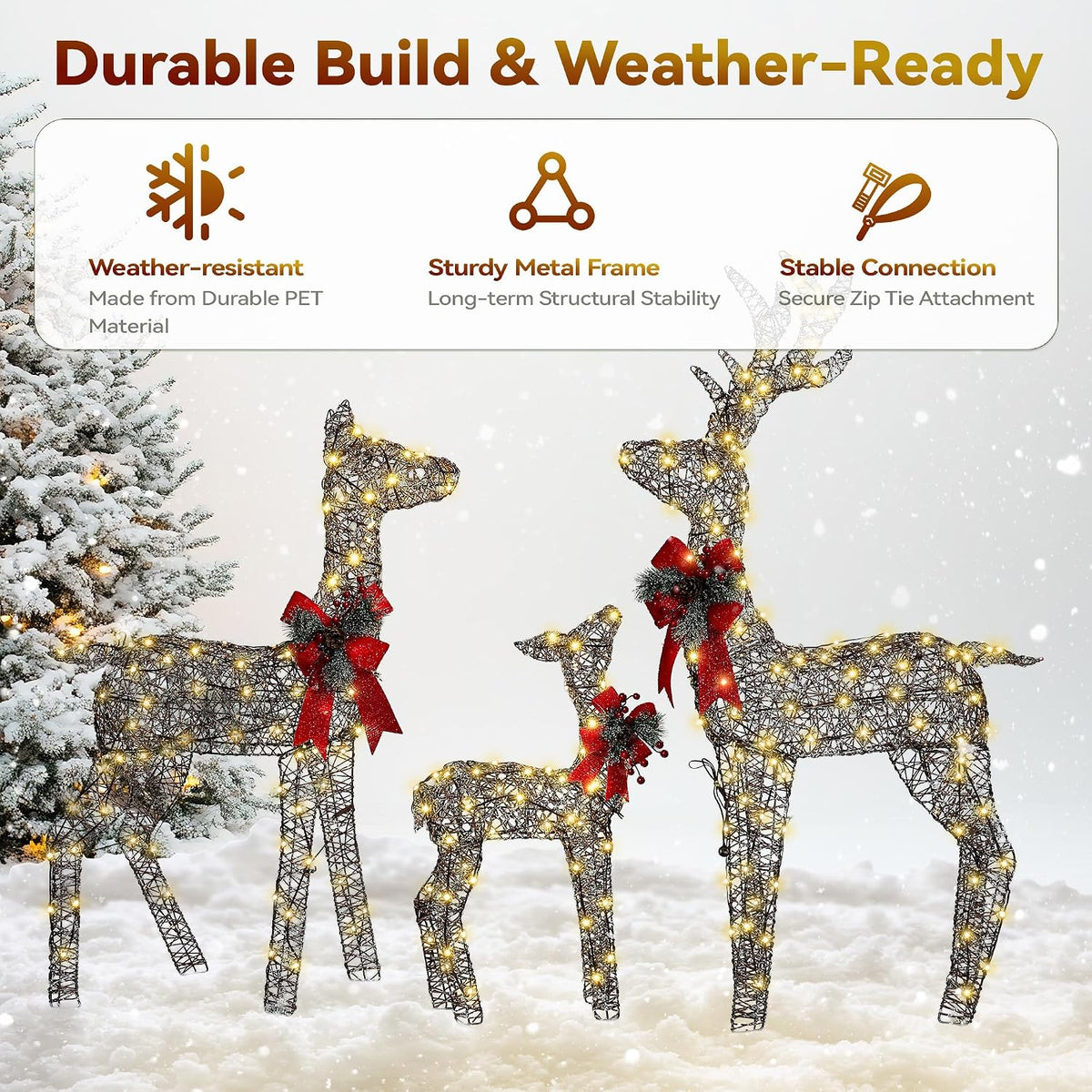 3D Christmas Rattan Deer Outdoor Decor with Upgraded Timer&Remote Control