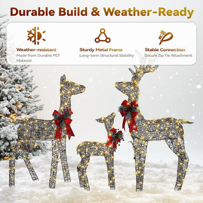 3D Christmas Rattan Deer Outdoor Decor with Upgraded Timer&Remote Control