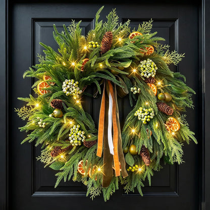 Christmas Wreaths for Front Door, Norfolk Pine Wreath with Light
