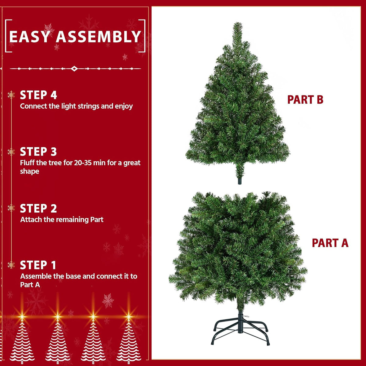 Yaheetech 4.5ft Pre-lit Christmas Tree with 150 Warm White Lights, Green