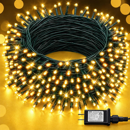 Dazzle Bright Outdoor Christmas String Lights, 1000 LED 328 FT Plug in Fairy Light with Remote Control 8 Modes & Timer, Waterproof Decoration for Home Garden Yard Xmas Wedding, Warm White