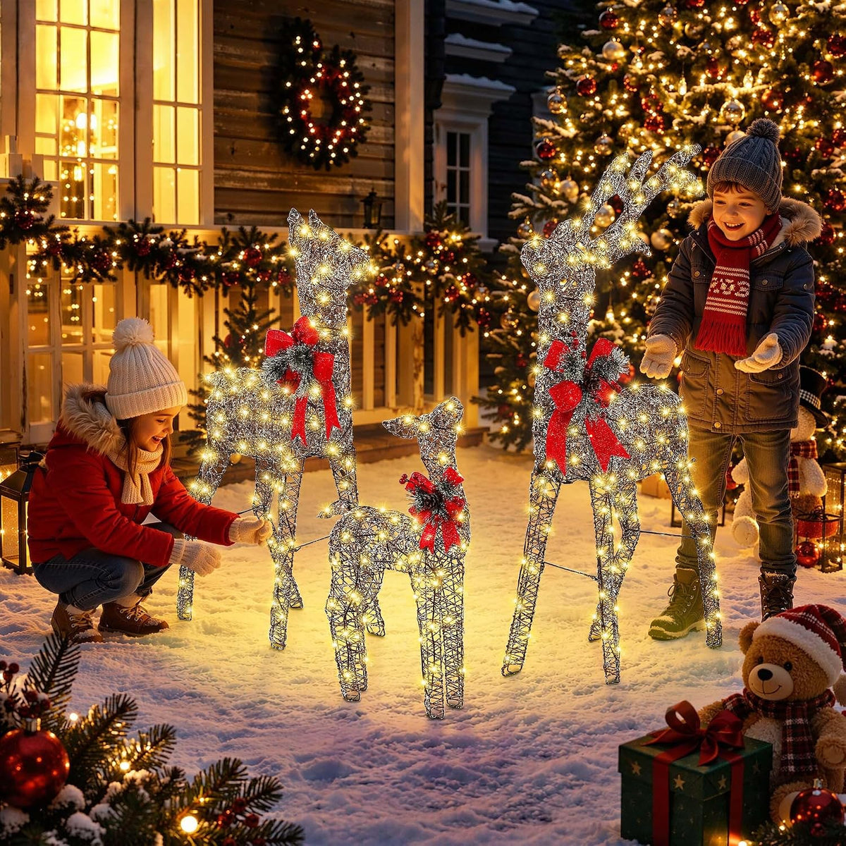 3D Christmas Rattan Deer Outdoor Decor with Upgraded Timer&Remote Control