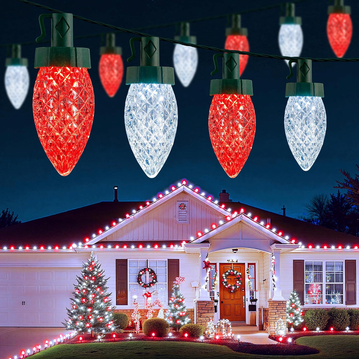Brightown C9 Christmas Lights Outdoor, 114FT 150 LED Warm White Lights