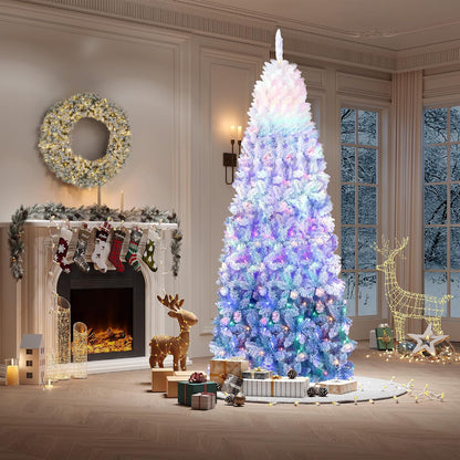 Garvee 6 ft Snow Flocked Pencil Christmas Tree, Slim Artificial Christmas Tree with Sturdy Metal Stand, Skinny Xmas Tree Holiday Decoration for Home, Office, Blue Gradient