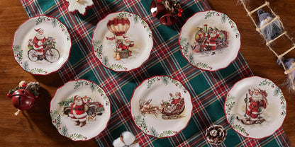 Bico Santa On The Way Scalloped Christmas Appetizer Plates Set of 6, 6 In