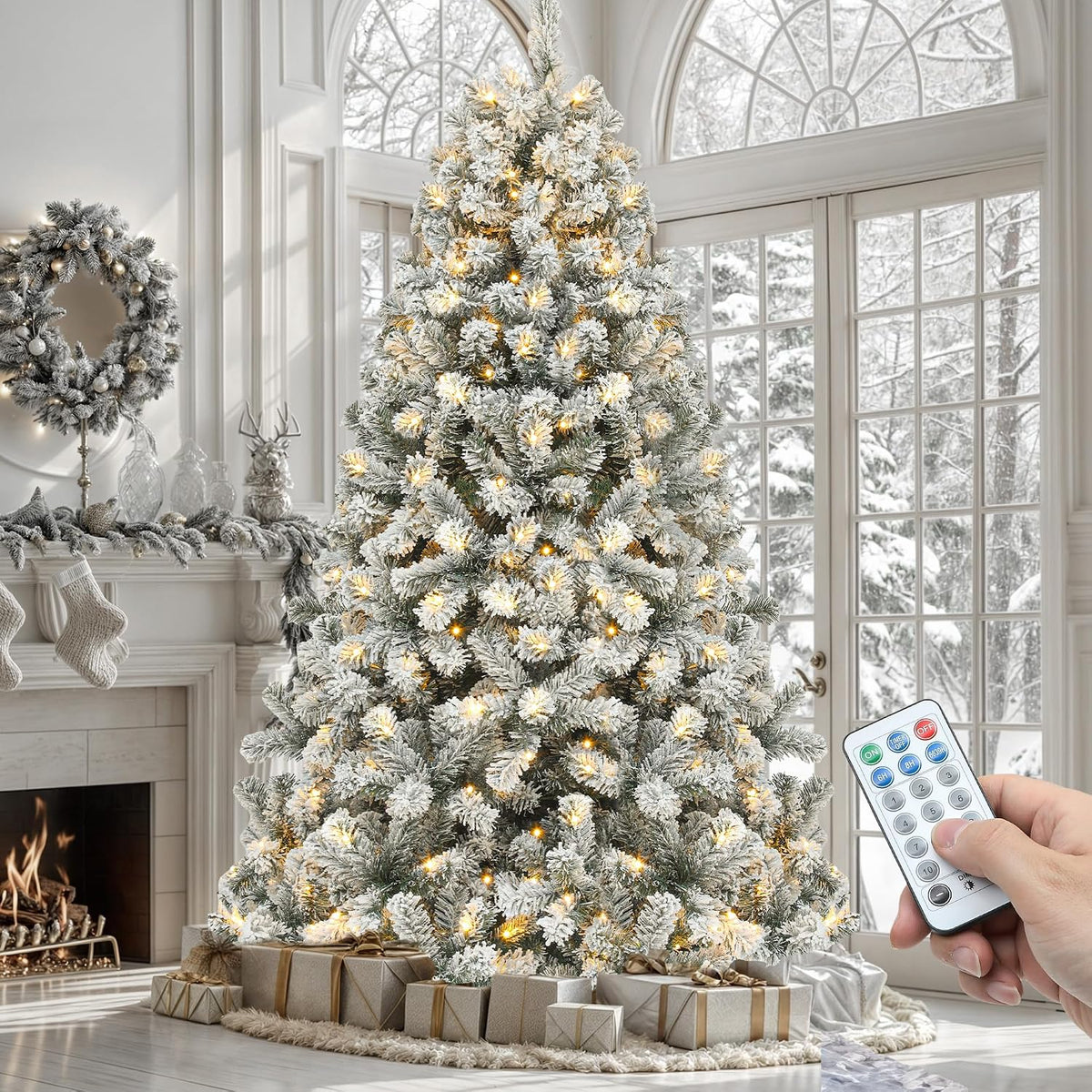YITAHOME 6ft Prelit Green Artificial Hinged Christmas Tree with Remote