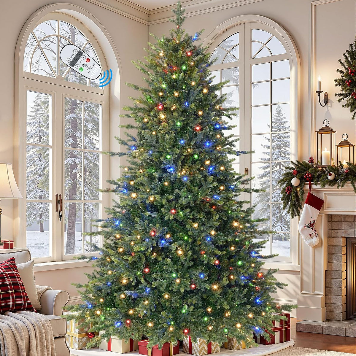 SHareconn 7.5ft Prelit Artificial Fir Christmas Tree with Dual Color Lights