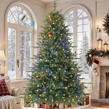 SHareconn 7.5ft Prelit Artificial Fir Christmas Tree with Dual Color Lights