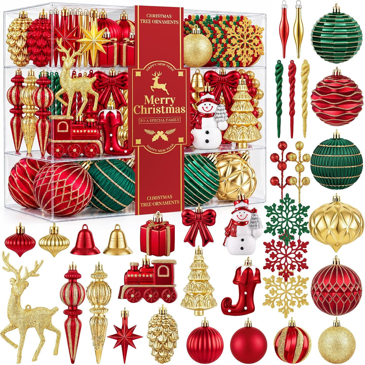 JOICEE 118Pcs Christmas Balls Ornaments Set for Christmas Tree Decorations