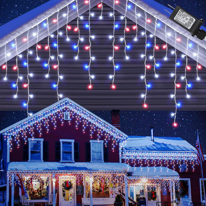 Toodour Christmas Icicle Lights Outdoor, 612 LED 50ft 8 Modes Fairy Icicle String Light with 102 Drops, Led Christmas Lights Twinkle for Holiday, Party, Wedding, Eaves, Xmas Decorations (Warm White)