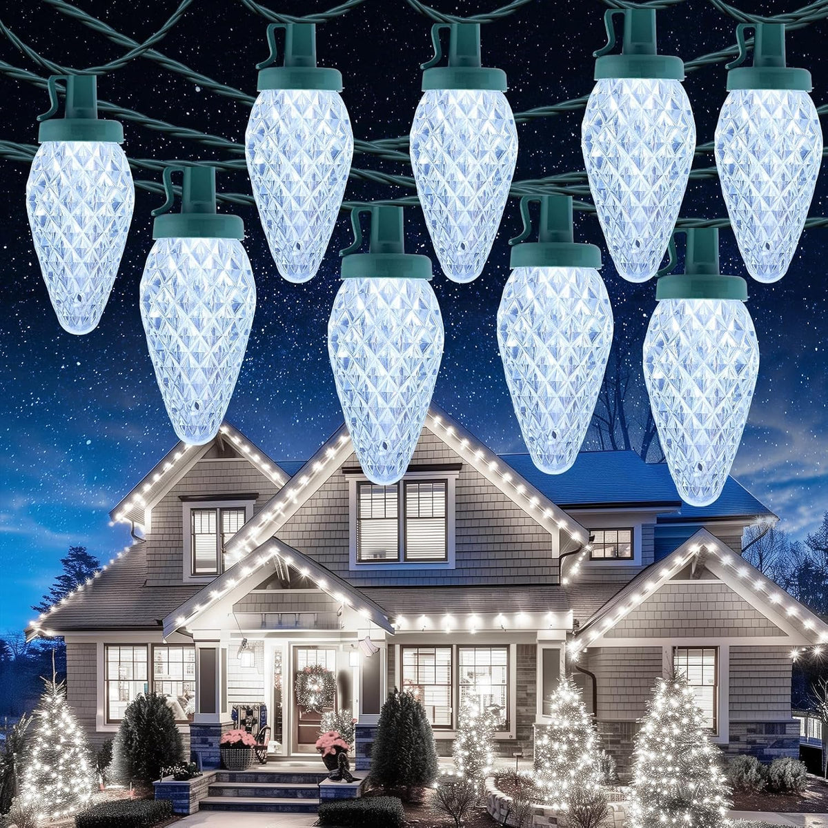 C9 Christmas Lights Outdoor, 114FT 150 LED C9 String Lights, Multicolor