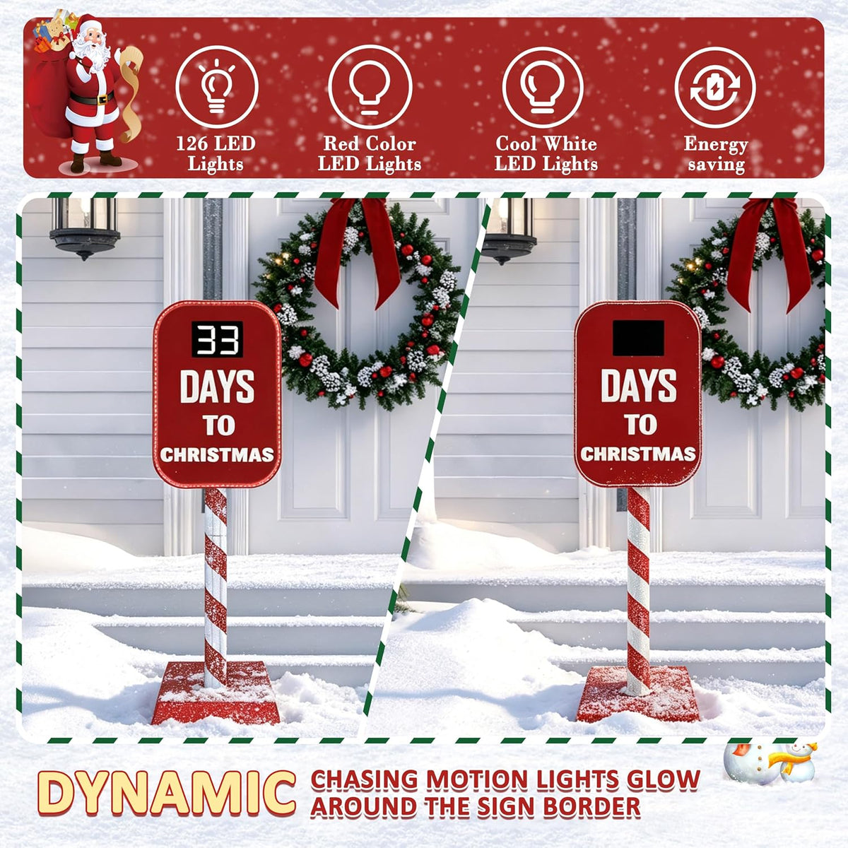 5FT Lighted Freestanding Christmas Countdown Sign w/Remote Control