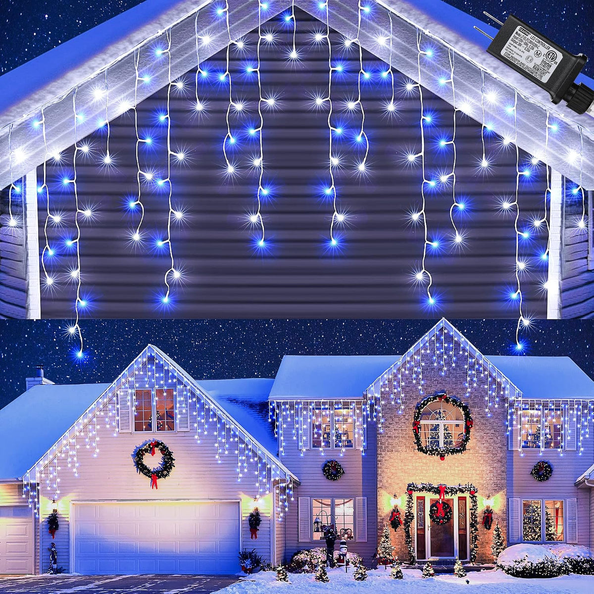 Toodour Christmas Icicle Lights Outdoor, 612 LED 50ft 8 Modes Fairy Icicle String Light with 102 Drops, Led Christmas Lights Twinkle for Holiday, Party, Wedding, Eaves, Xmas Decorations (Warm White)