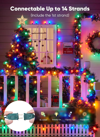 Minetom 50Ft Christmas Lights Outdoor, with 50 LED Matte Bulbs, Multicolor