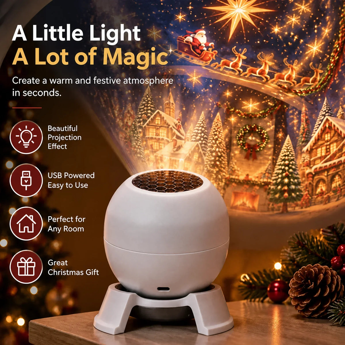Magical Christmas Projection Night Light – Transform Any Room Into A Holiday Wonderland