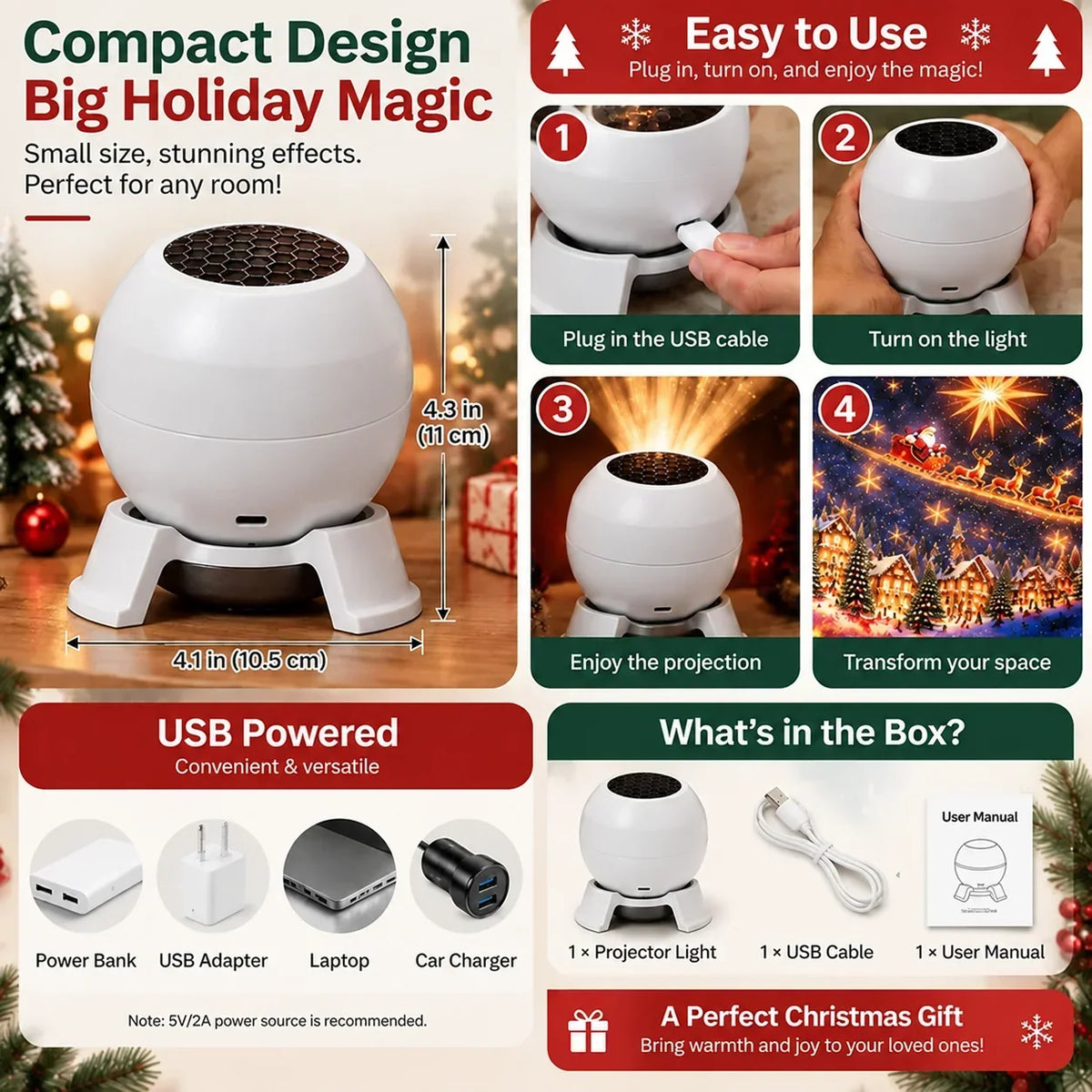 Magical Christmas Projection Night Light – Transform Any Room Into A Holiday Wonderland