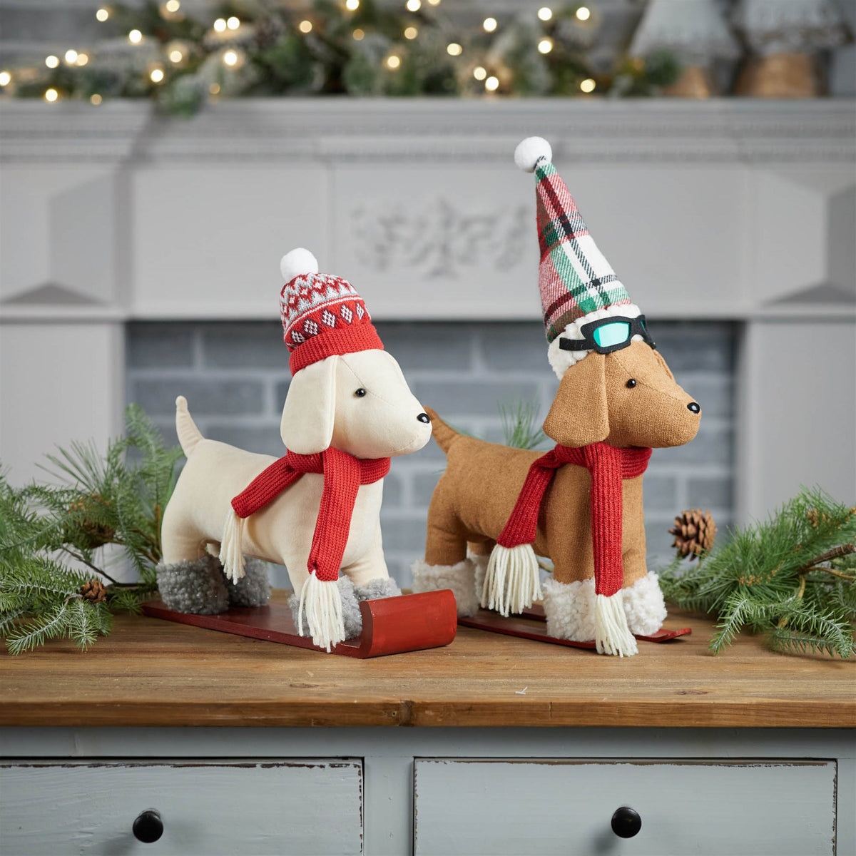 Dog on Sled/Skis Figurine, 13" (2 styles - sold individually)