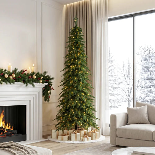 🎄 9ft Pre-Lit Pencil Spruce Artificial Christmas Tree with 580 Dual-Color LEDs & 9-Function Remote