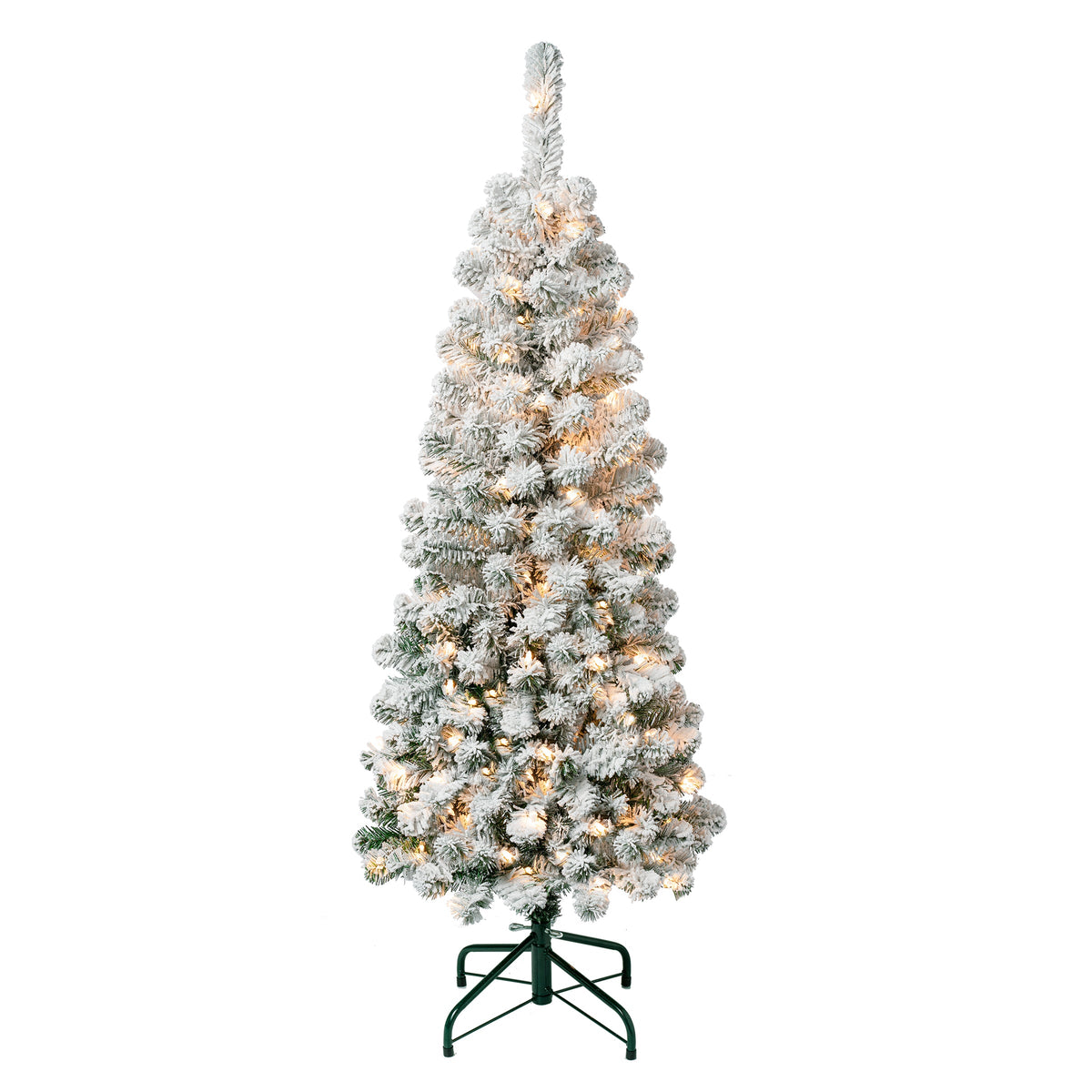 4.5 ft. Pre-Lit Acacia Pencil Slim Flocked Tree with Clear Lights, Plug-In