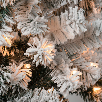 4.5 ft. Pre-Lit Acacia Pencil Slim Flocked Tree with Clear Lights, Plug-In