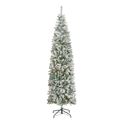 7.5 ft. Pre-Lit Acacia Pencil Slim Flocked Tree with Clear Lights, Plug-In