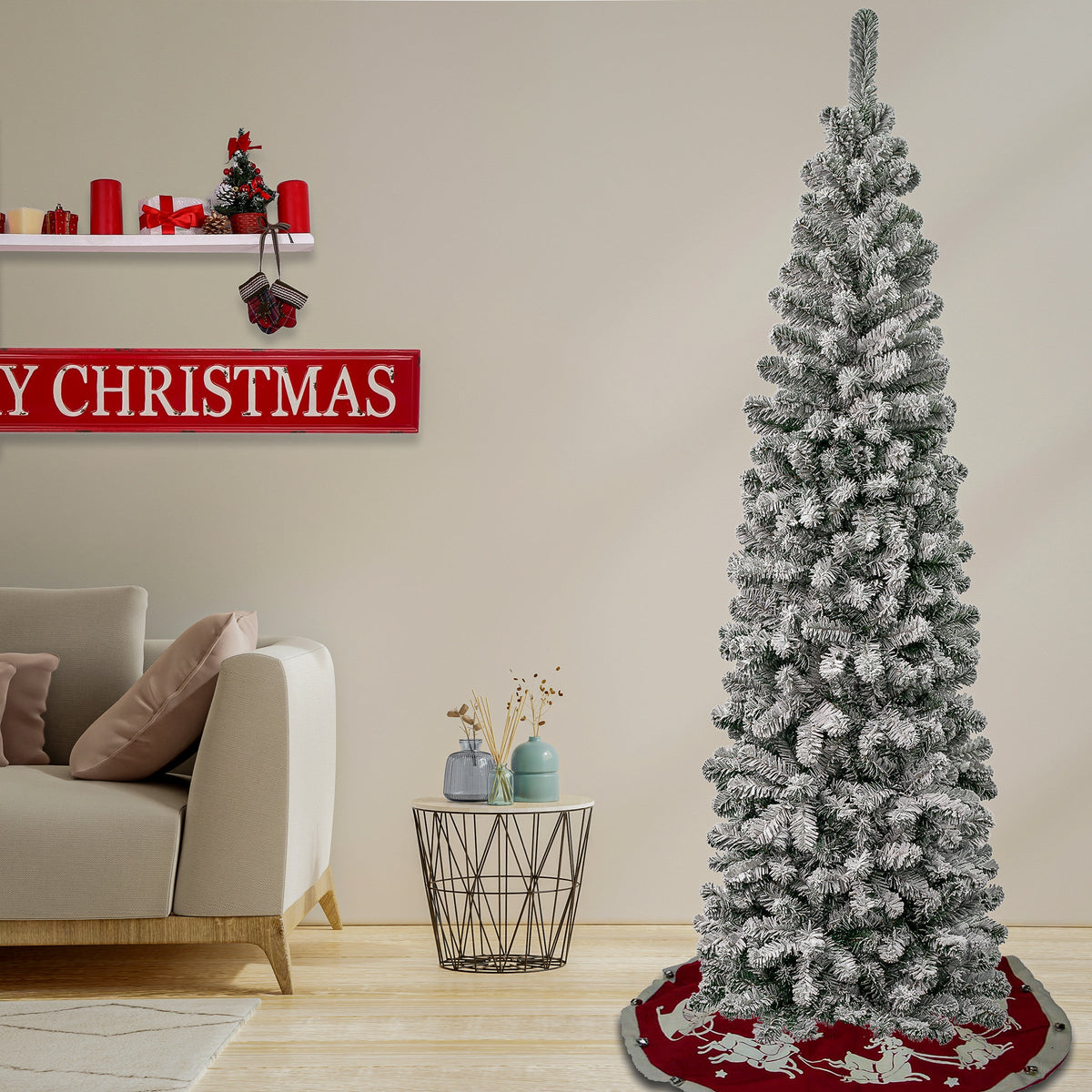 7.5 ft. Acacia Pencil Slim Flocked Tree