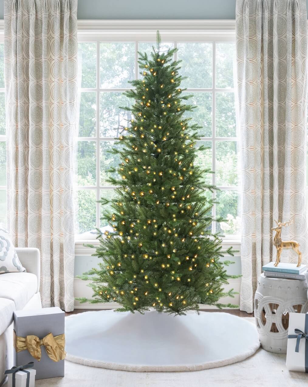 12' Alpine Fir Slim Artificial Christmas Tree 1400 Warm White LED Lights