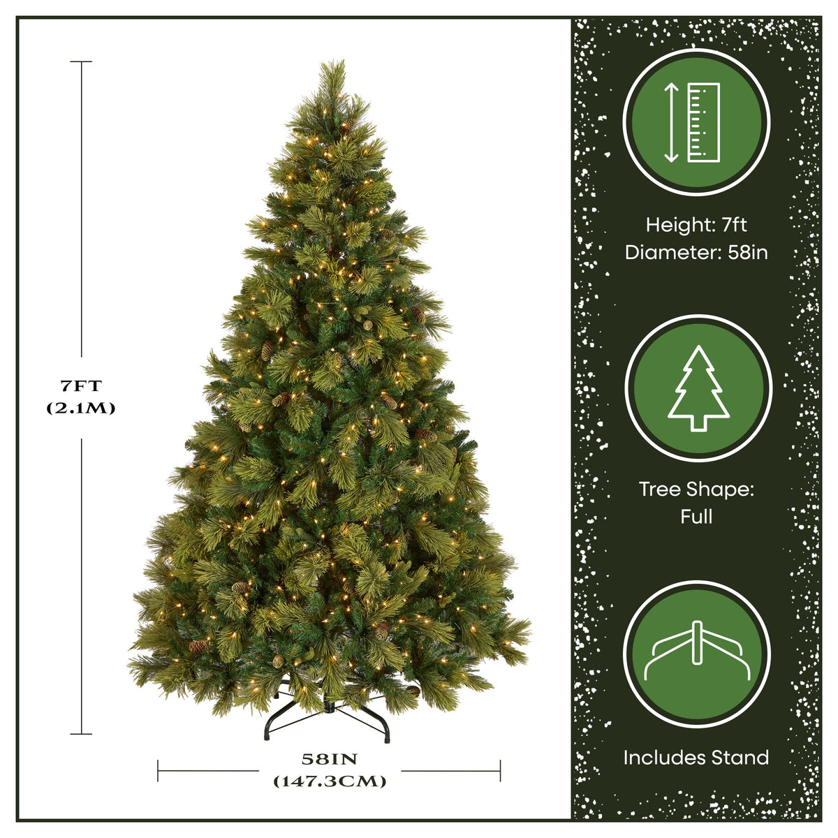 7 ft. Pre-Lit Carolina Pine Hinged Tree with Clear Lights, Plug-In