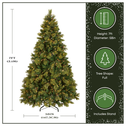 7 ft. Pre-Lit Carolina Pine Hinged Tree with Clear Lights, Plug-In