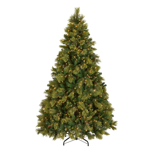 7 ft. Pre-Lit Carolina Pine Hinged Tree with Clear Lights, Plug-In
