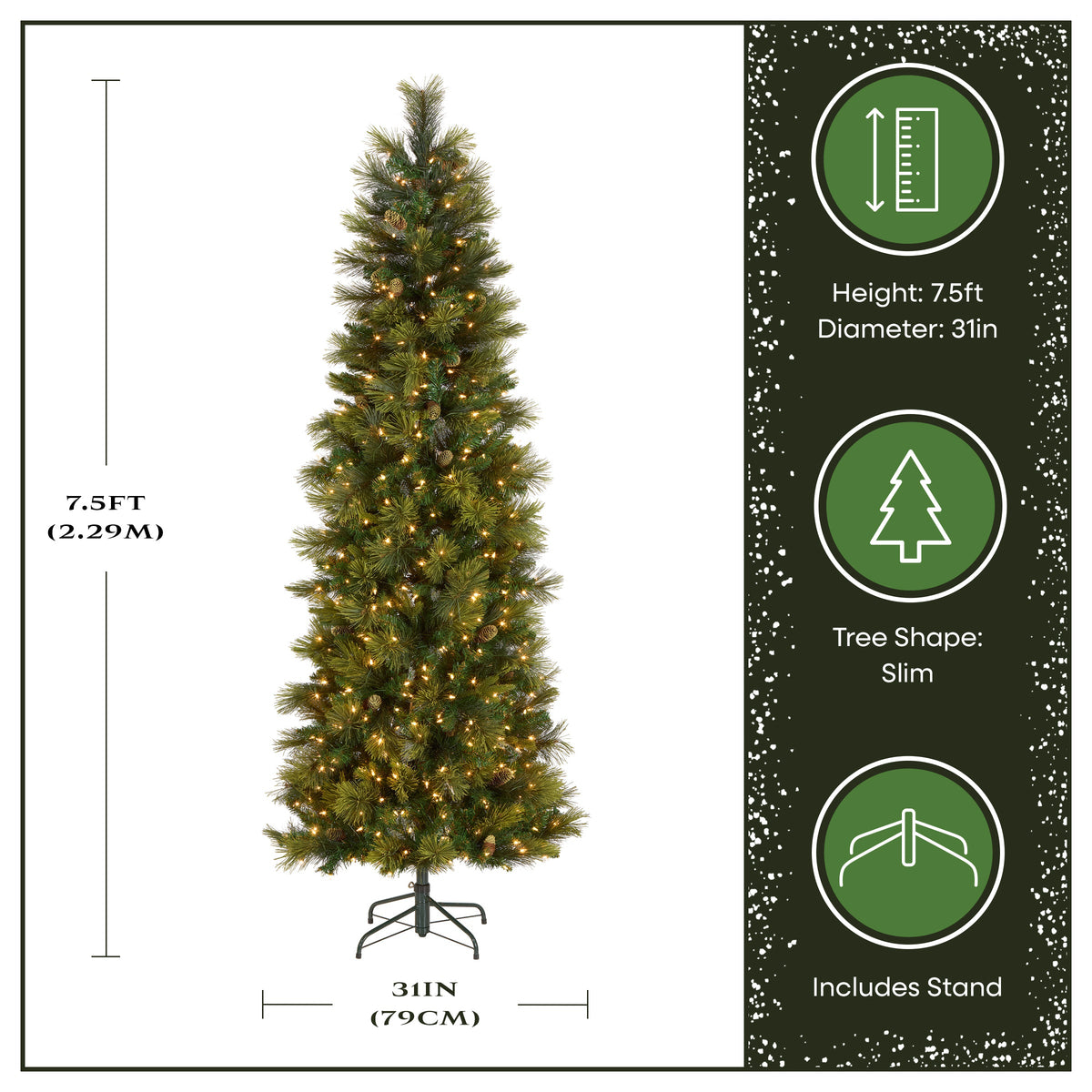7.5 ft. Pre-Lit Carolina Pine Slim Tree with Clear Lights, Plug-In