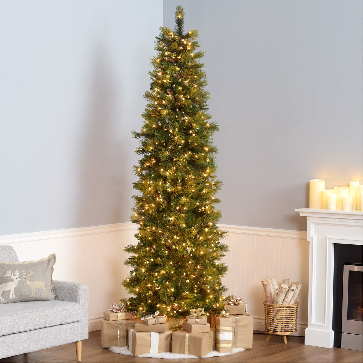 9 ft. Pre-Lit Carolina Pine Slim Tree with Clear Lights