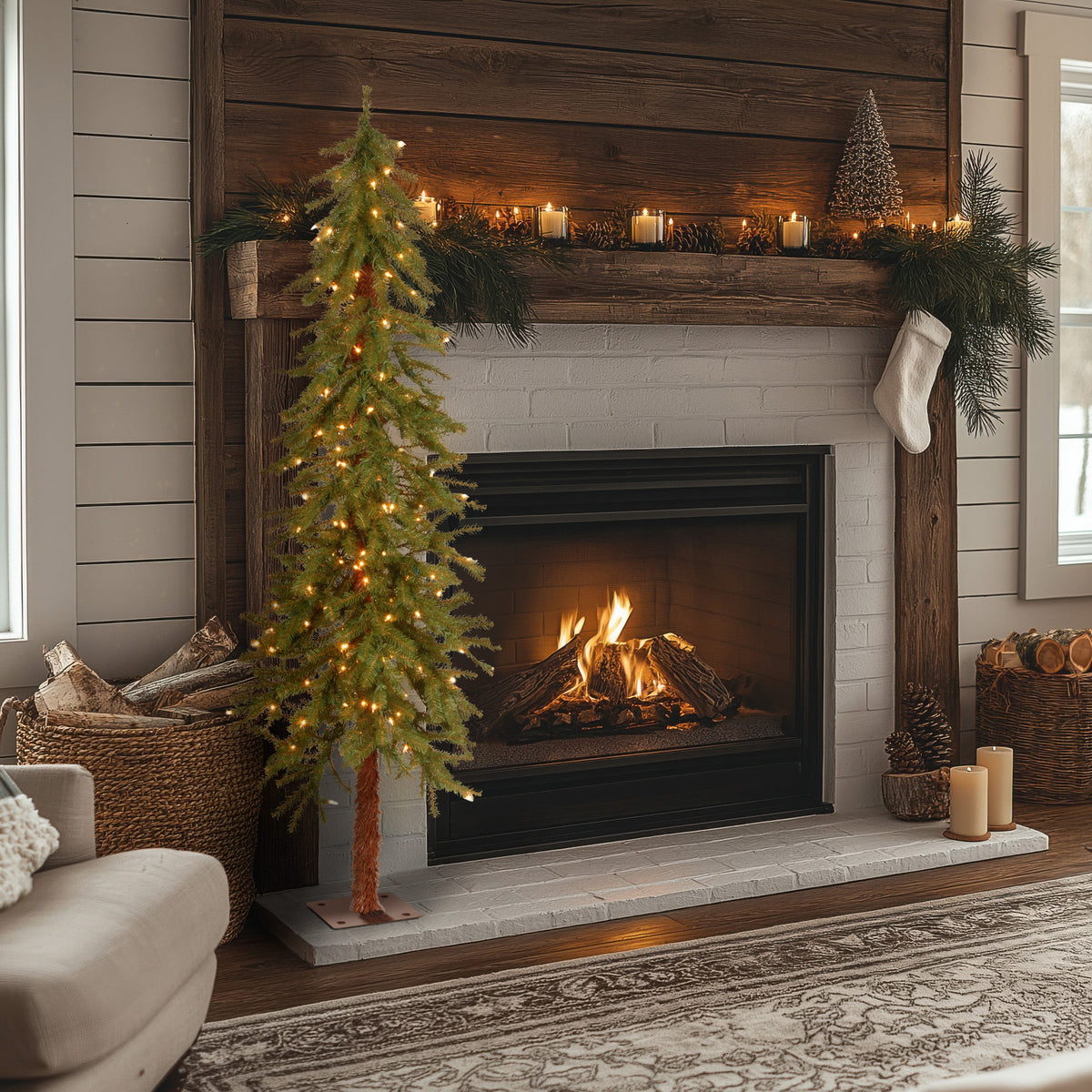 5 ft. Pre-Lit Hickory Cedar Slim Tree with Clear Lights, Plug-In