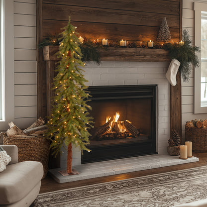 5 ft. Pre-Lit Hickory Cedar Slim Tree with Clear Lights, Plug-In