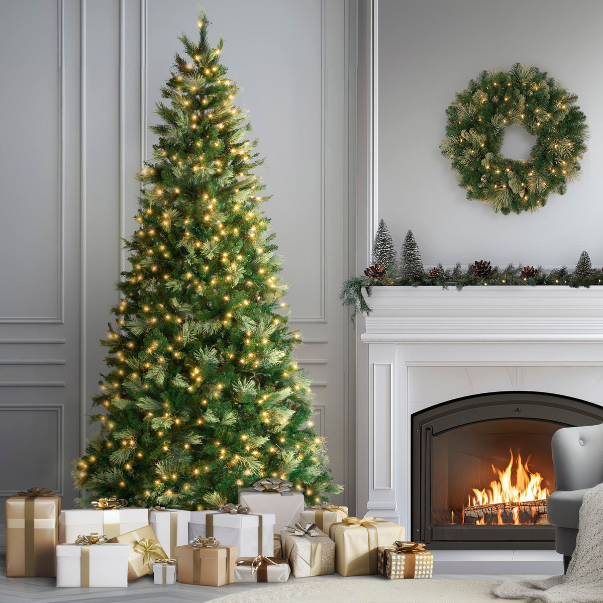 9 ft. Pre-Lit Charleston Pine Tree with Clear Lights