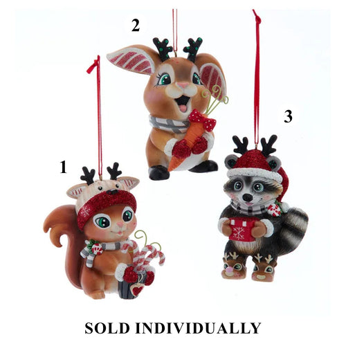 Squirrel, Raccoon & Rabbit Ornaments, 4" (3 styles - sold individually)