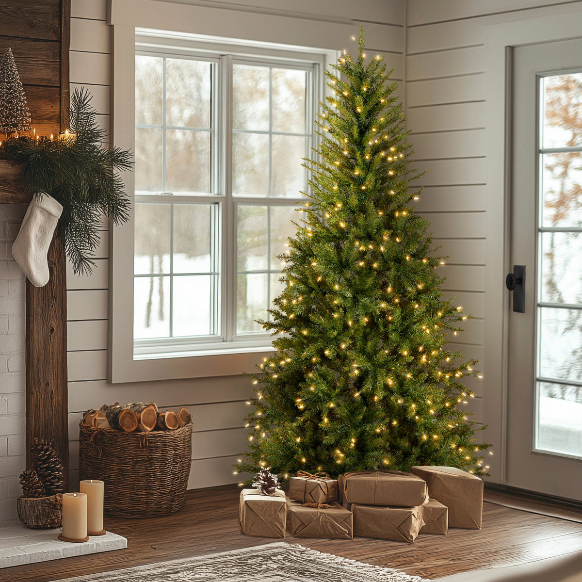 6.5 ft. Pre-Lit Dunhill Fir Slim Tree with Clear Lights