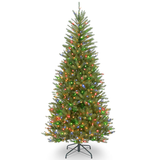 6.5 ft. Pre-Lit Dunhill Fir Slim Hinged Tree with Multicolor Lights, Plug-In