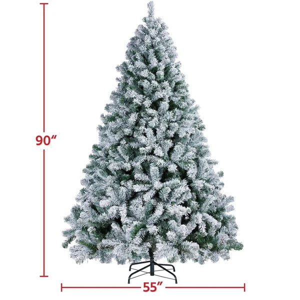 Ericka Pre-Lit Flocked Artificial Christmas Tree with Warm Clear Lights & Metal Stand