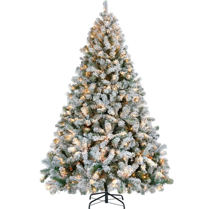 Ericka Pre-Lit Flocked Artificial Christmas Tree with Warm Clear Lights & Metal Stand