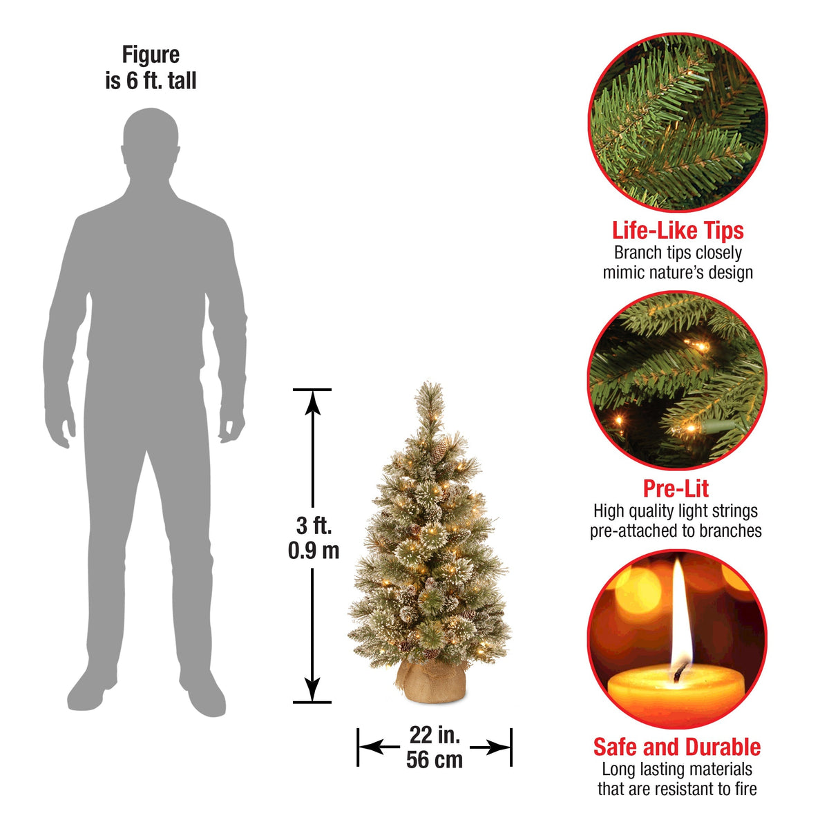 3 ft. Pre-Lit Glittery Bristle Tree with LED Lights