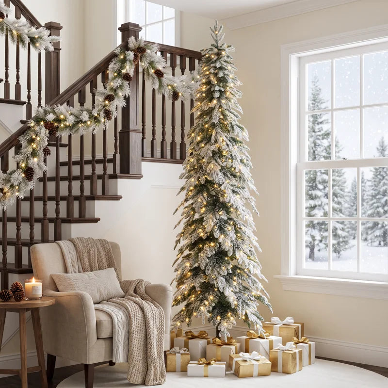 The Holiday Aisle® Hersi Frosted Pre-Lit Spruce Christmas Tree & Reviews | Wayfair