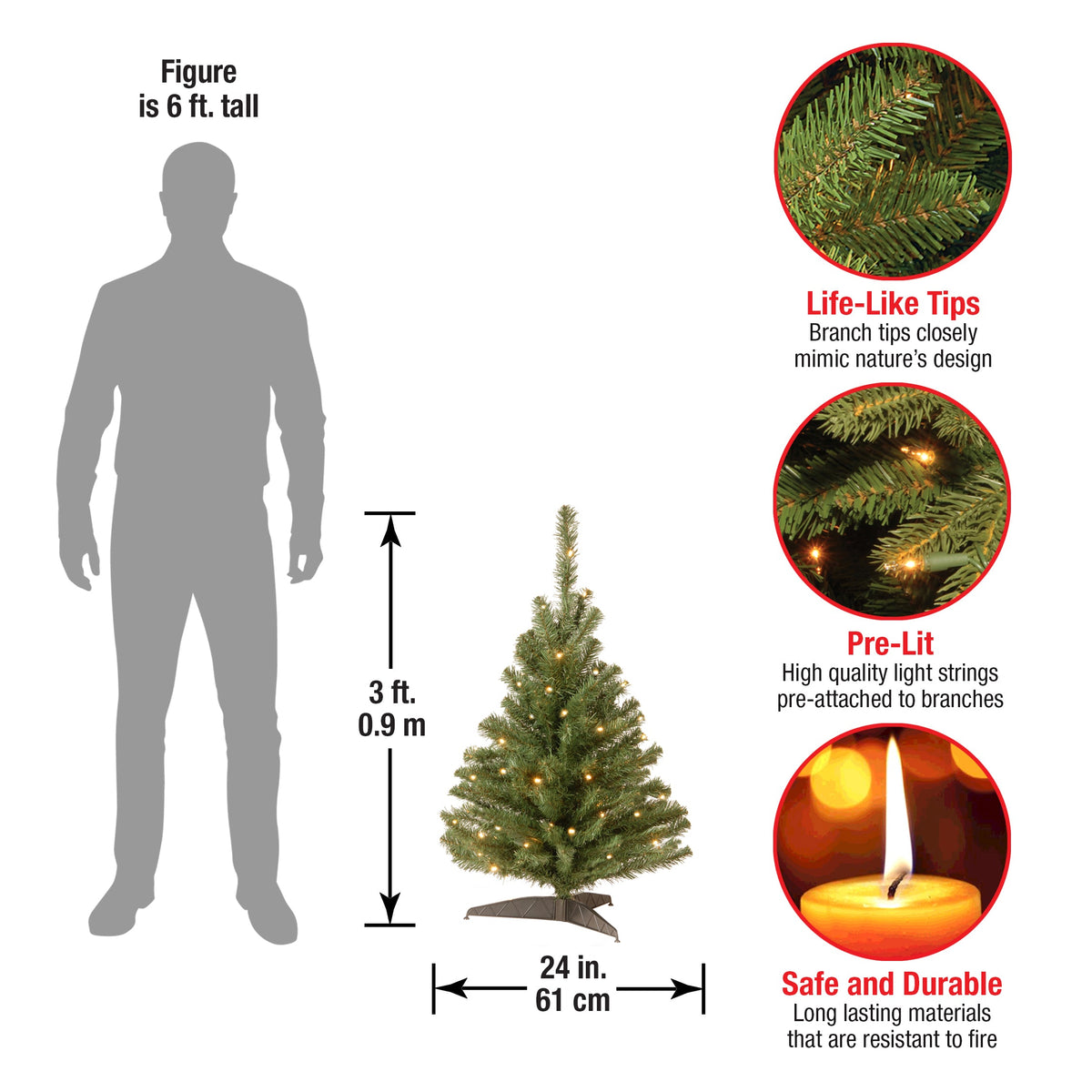 3 ft. Pre-Lit Kincaid Spruce Tree with Clear Lights, Plug-In