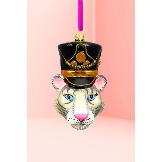 KRG White Tiger Head Polish Glass Ornament, 5"