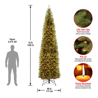12 ft. Pre-Lit Kingswood Fir Pencil Slim Tree with Clear Lights, Plug-In