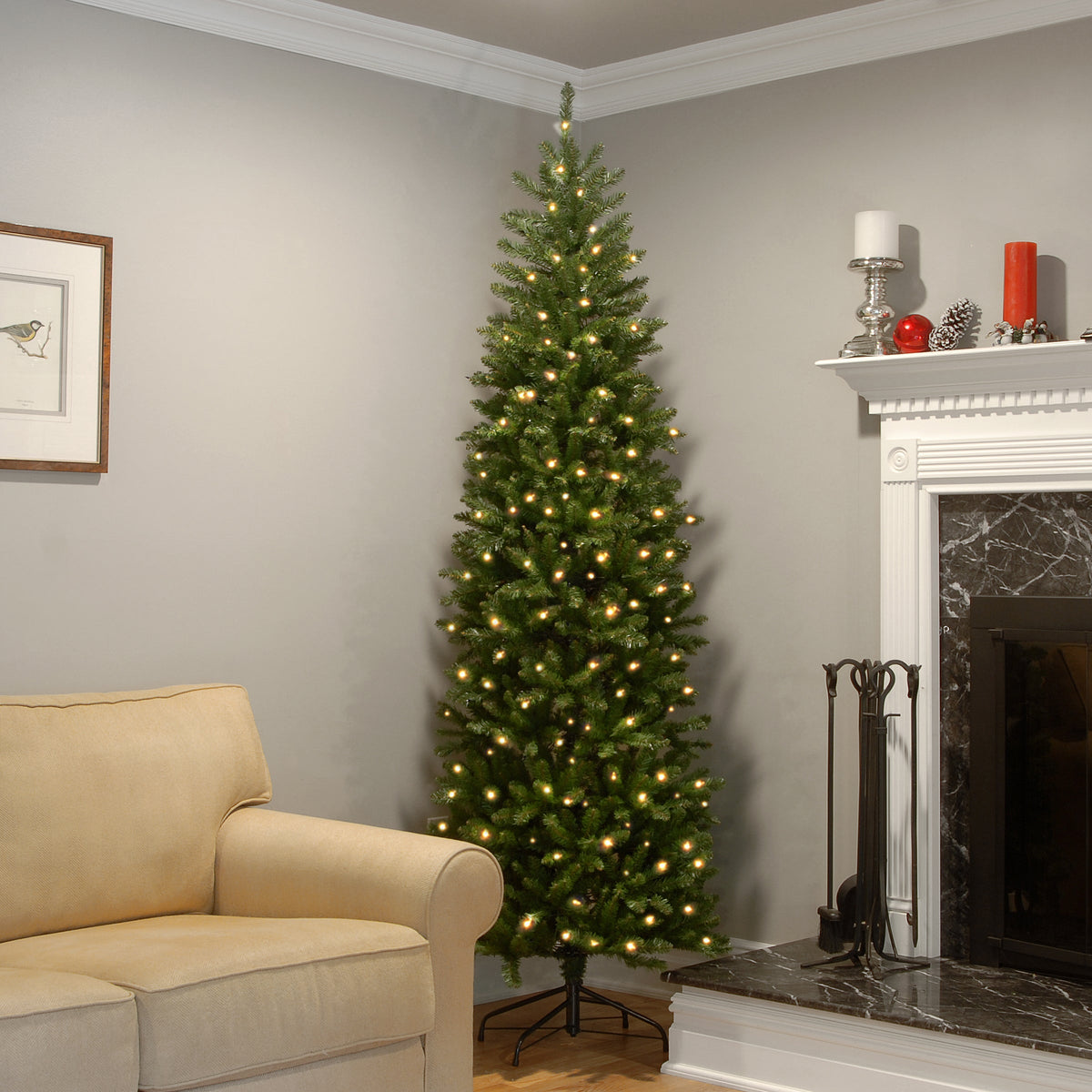 7.5 ft. Pre-Lit Kingswood Fir Pencil Tree with Clear LED Lights, Plug-In