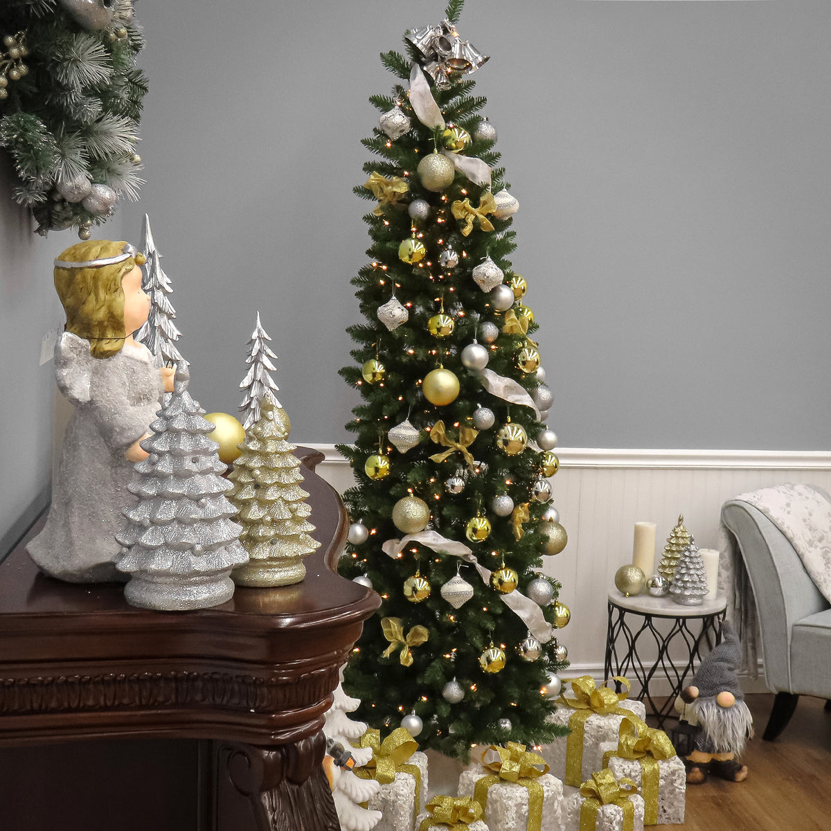 7.5 ft. Pre-Lit Kingswood Fir Pencil Tree with Clear LED Lights, Plug-In